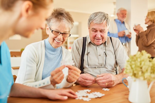Seniors playing a puzzle game